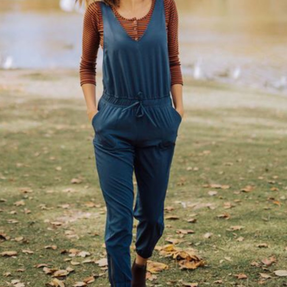 Albion slate blue overall romper